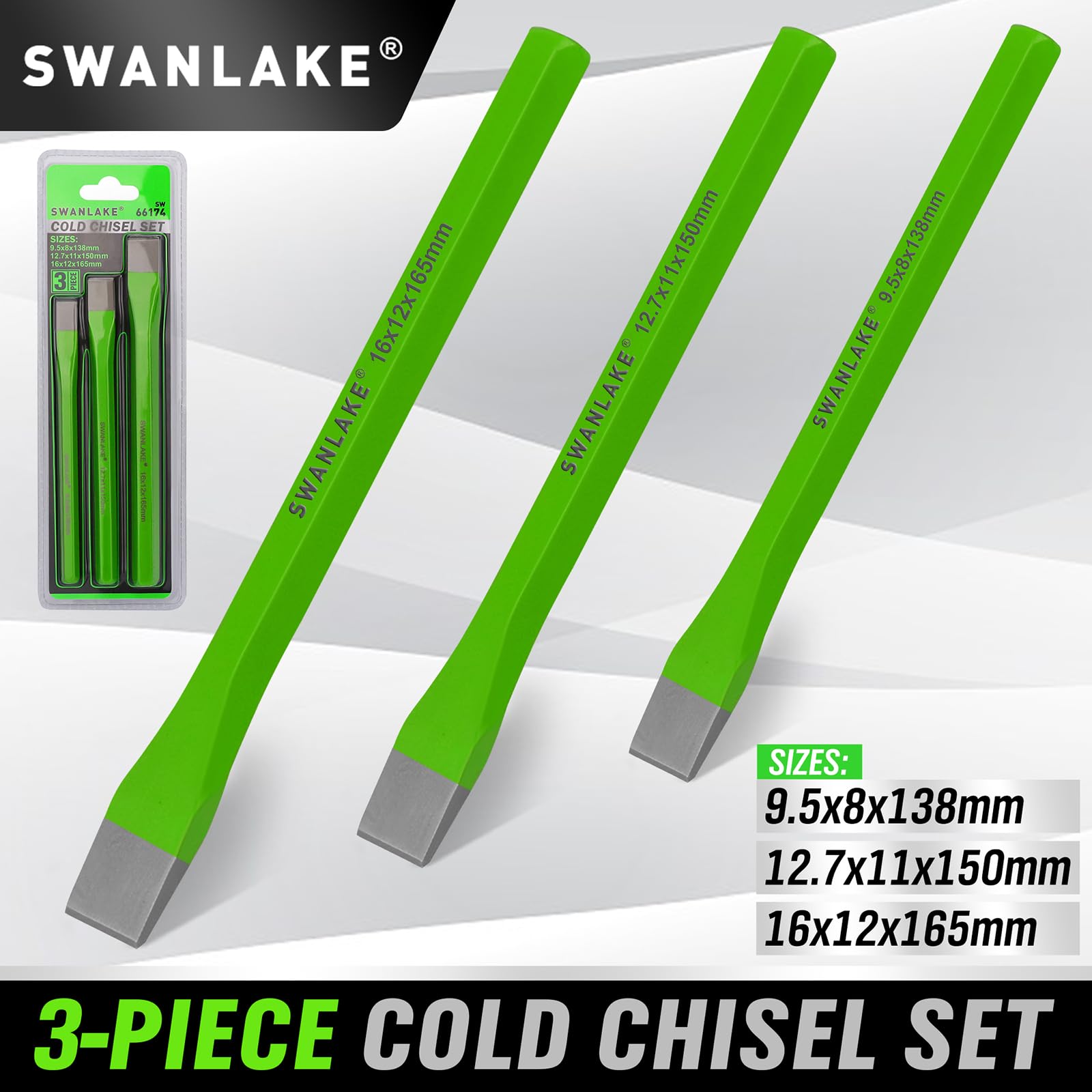 3-Piece Heavy Duty Cold Chisel Set, 3/8-Inch, 1/2-Inch, 5/8-Inch Premium Metal Chisels, Heavy Duty Carbon Steel Chisel Set for Carpentry, Masonry, Woodworking, Stone Chisels