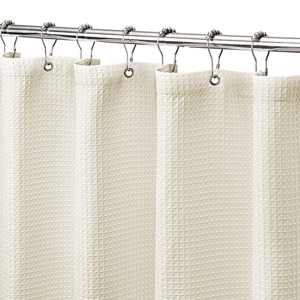 MISS SELECTEX Machine Washable Cloth Shower Curtain, Matt Waffle Durable Thick Cloth Shower Curtain for Bathroom,Premium Water Repellent Fabric Luxury