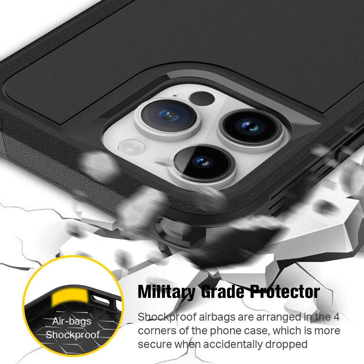 Stoßfeste Schutzhülle für iPhone 15/15 Pro/15 Plus/15 Pro Max, Militärschutz, ultradünnes Hybrid-TPU + PC, kratzfest, rutschfest, Schwarz