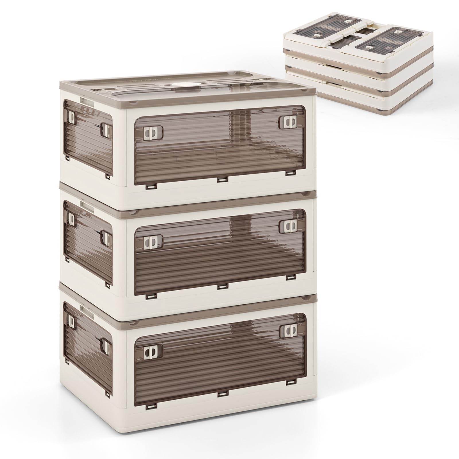 GOPLUS Opbergdoos met deksel en wielen, opbergkast, stapelbaar met deuren en handgreep, klapbox, opbergdozen, stapelbox, opbergdozen voor woonkamer en slaapkamer (4 niveaus, 212 liter