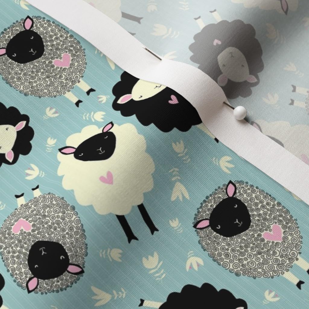 Spoonflower Fabric - Ditsy Sheep Blue Black Gray Lamb Boy Nursery Animal Printed on Cotton Poplin Fabric by The Yard - Sewing Shirting Quilting Dresses Apparel Crafts
