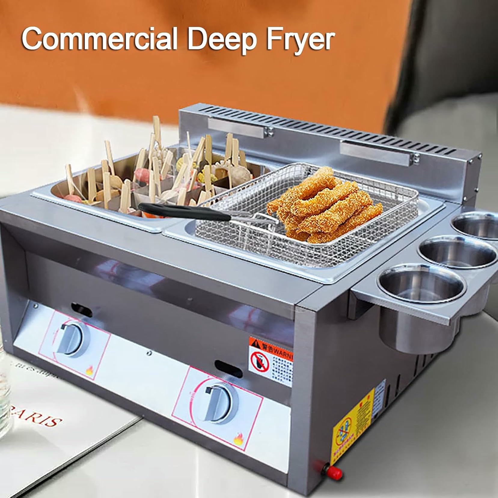 Freidora de Gas Comercial, ollas Oden de Nueve Rejillas, Cocina de Exterior de Acero Inoxidable con Caja de Especias, freidora de Pollo para Papas Fritas, Restaurante, Cocina caser~/