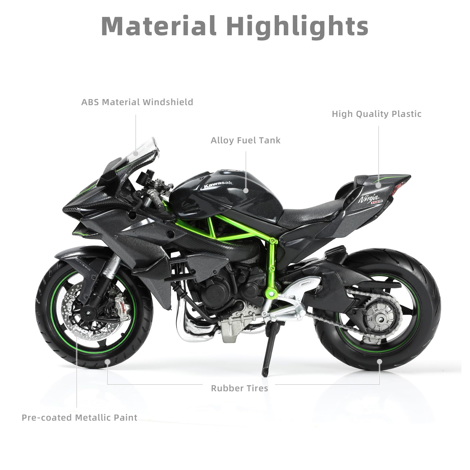 Compatibile per 1:12 Kawasaki Ninja H2R Modello di moto Giocattolo Mini moto in metallo pressofuso per ragazzi e adulti Modello di motor nero Regalo da collezione