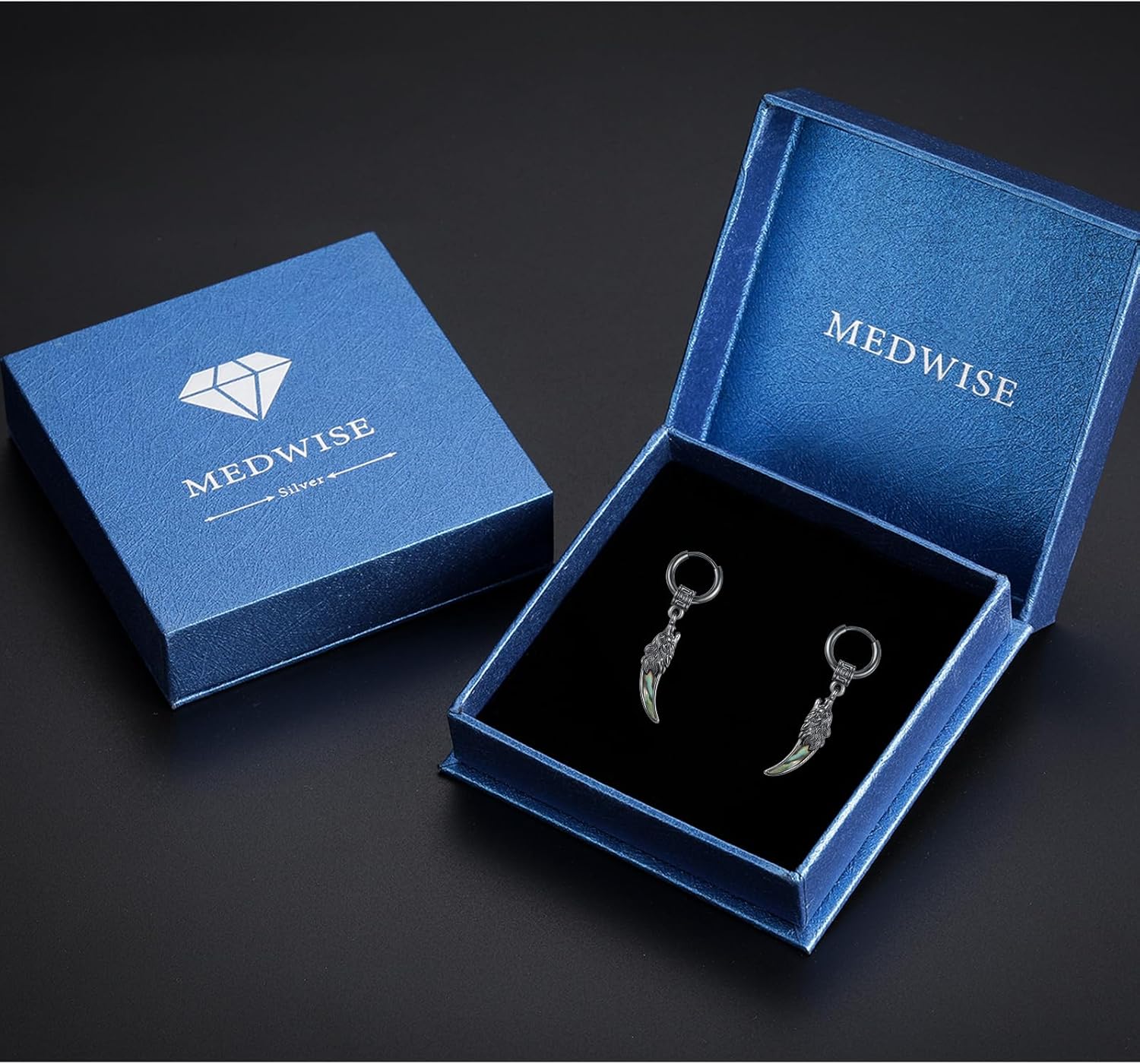 MEDWISE Black Hoop Earrings for Men 925 Sterling Silver Celtic Wolf Earrings Huggie Men's Hanging Abalone Shell Jewelry Gift for Women Men Husband Brother Unisex Birthday Christmas Gifts - Image 8