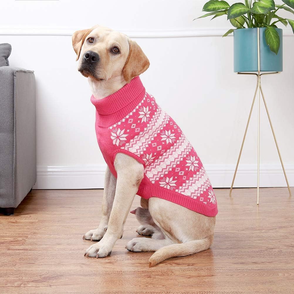 KOOLTAIL Pull en tricot torsadé à col roulé pour chien et fille de petite, moyenne et grande taille, motif flocon de neige, vêtements d'hiver épais et chauds pour chiens de petite, moyenne et grande