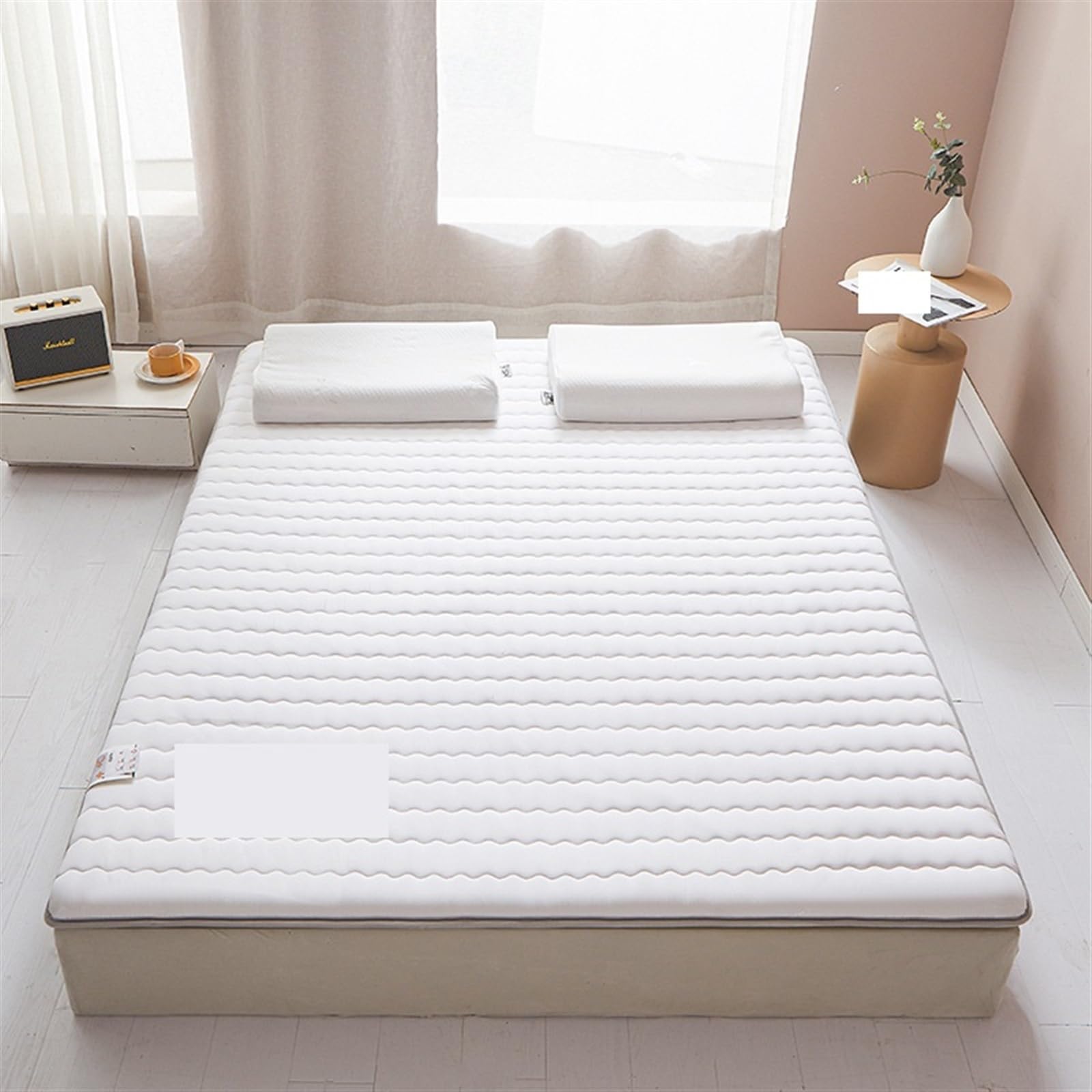 Materac Tatami Futon z włókna sojowego, składany, zimowy/letni pokrowiec na materac Tatami do akademika, do domu, łóżka, pikowany, dwustronny (biały, 200 x 220 x 4,5 cm)