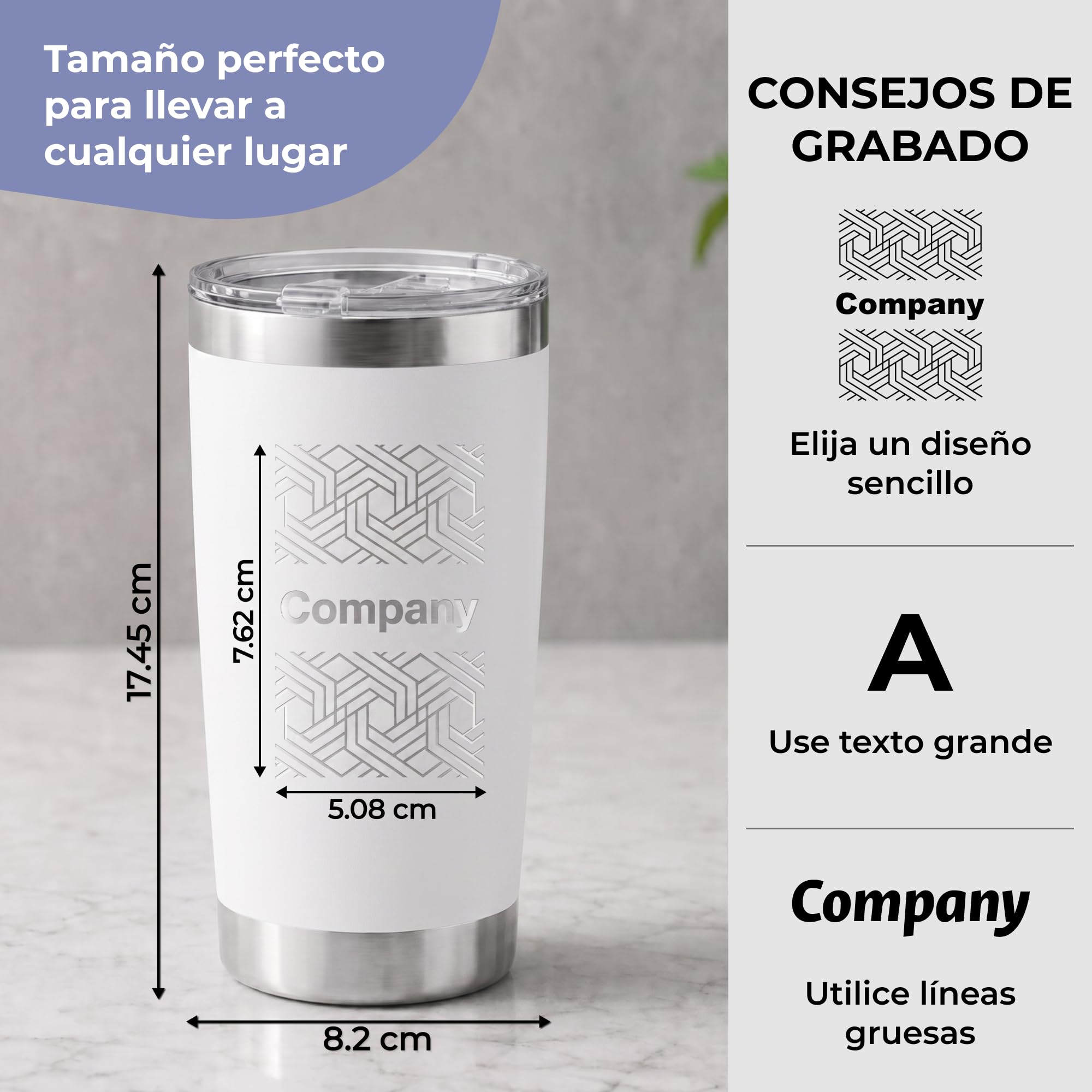 Cimpress Vaso térmico personalizado, 562 ml, doble pared, Blanco
