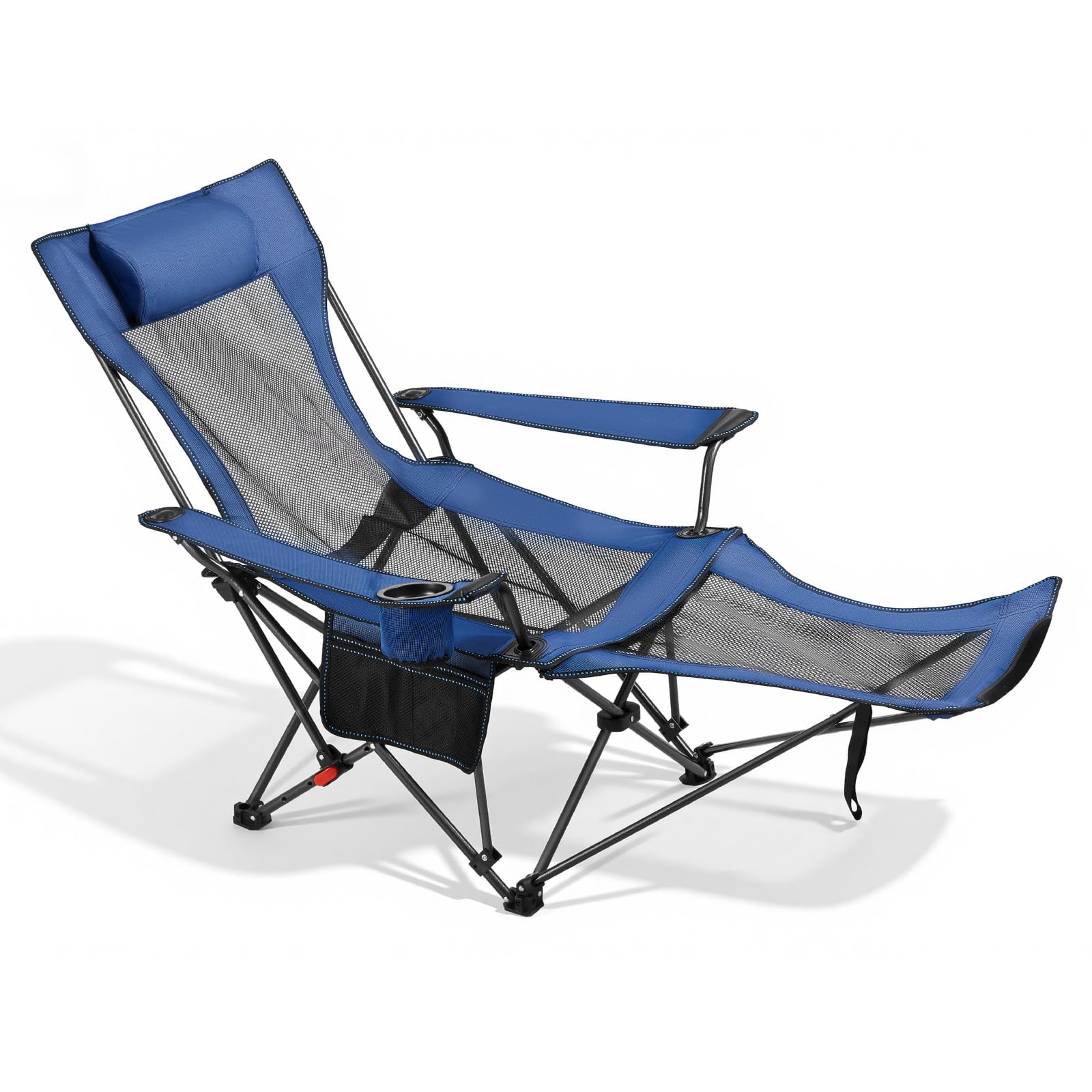 VEVOR Campingstuhl faltbar, Liegestuhl mit 4 verstellbaren Positionen, Relaxsessel Liege mit Getränkehalter, Netz-Strandstuhl mit Kopfstütze und Fußstütze, trägt 100 kg, für Outdoor Camping, blau Küche, Haushalt & Wohnen
