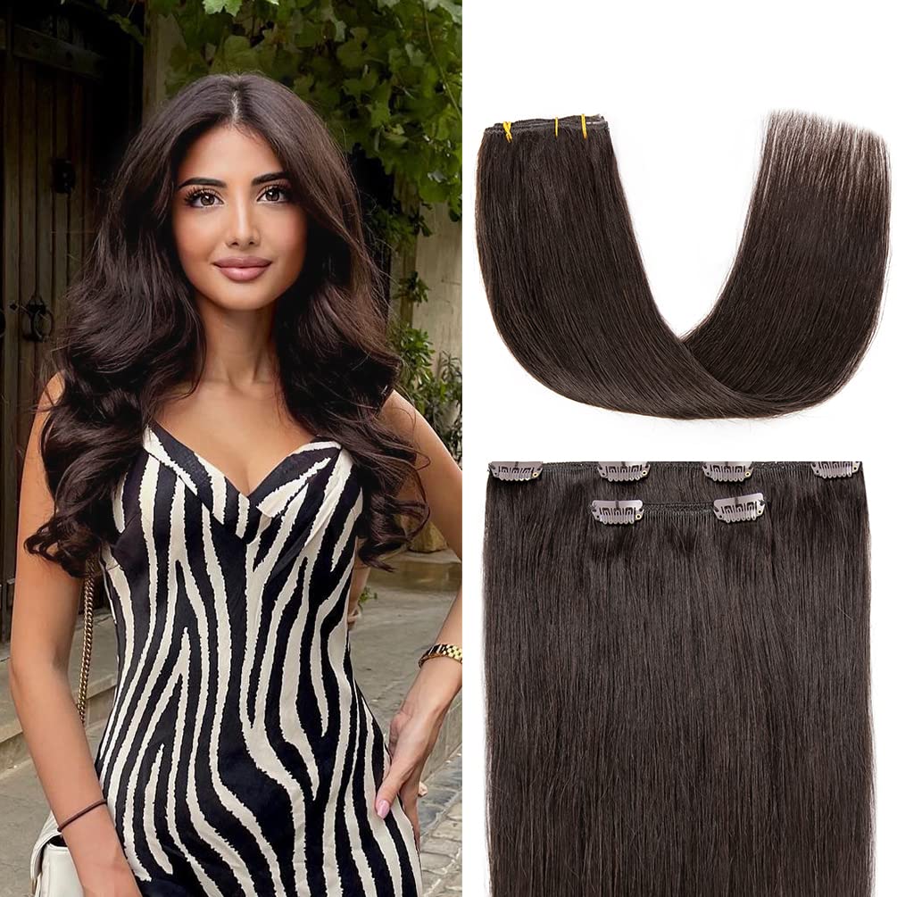 2PCS 22 Inch Clip in Hair Extensions Real Human Hair, Soft
