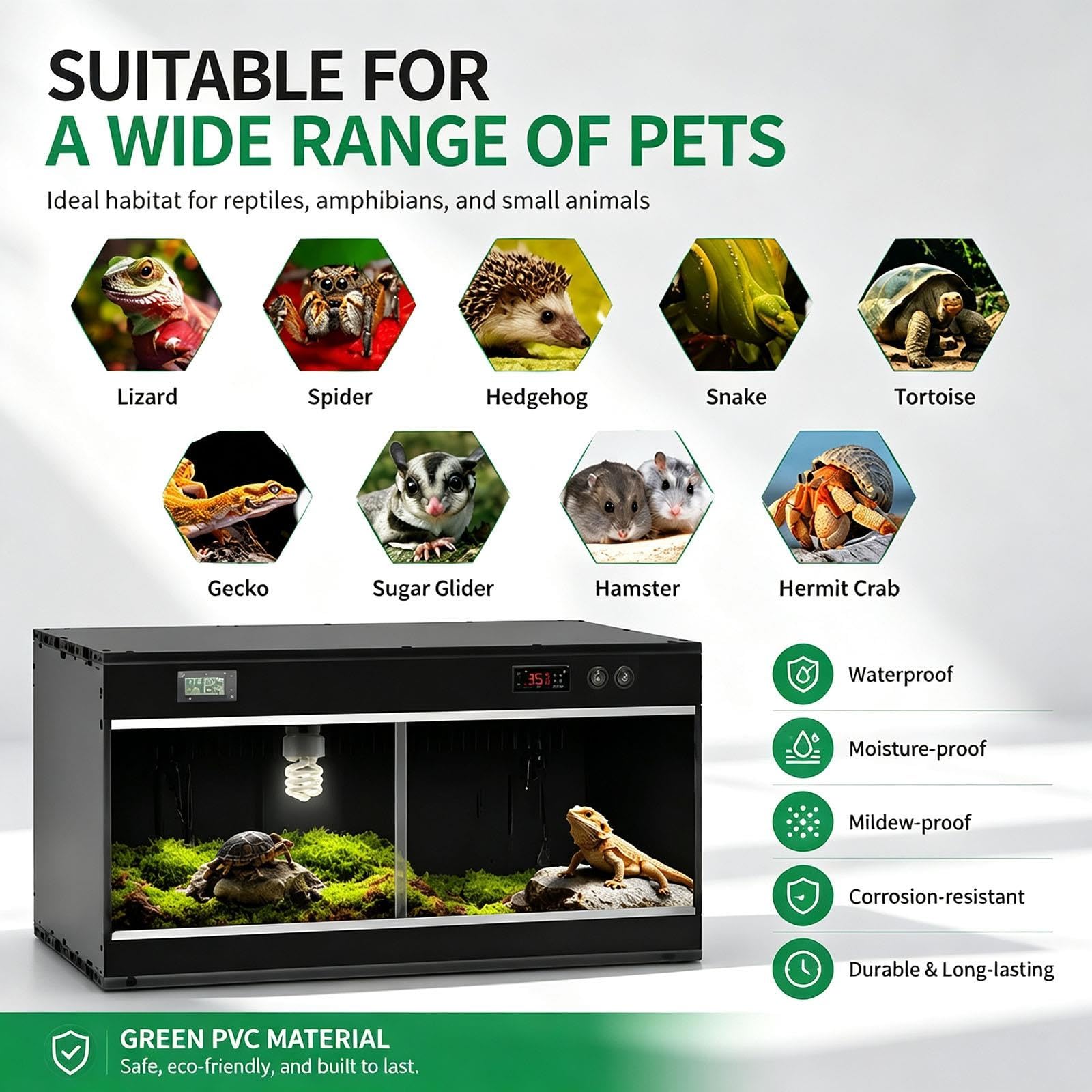 Terrarium PVC dla Gadów z Podwójnym Termostatem Cyfrowym
