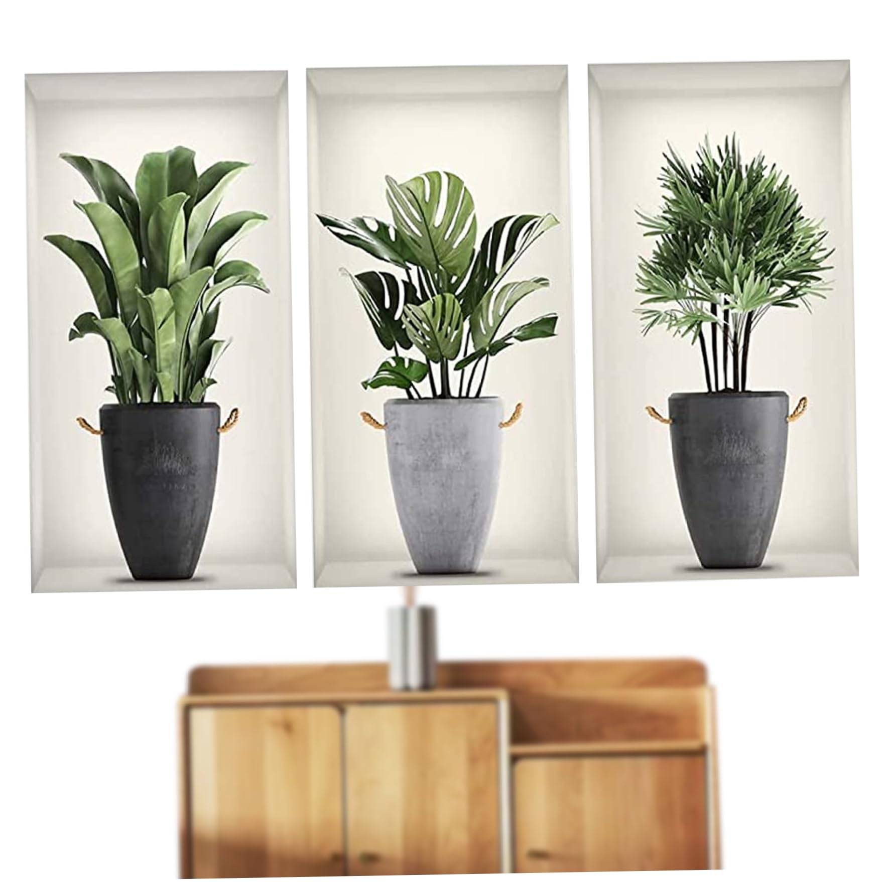 Wedhapy Vase Wall Decal 3D Wall Stickers Living Room Plants Art Stickers Vase Decal for Bedrooms Bathroom Home Decor 3PCS 22x43cm