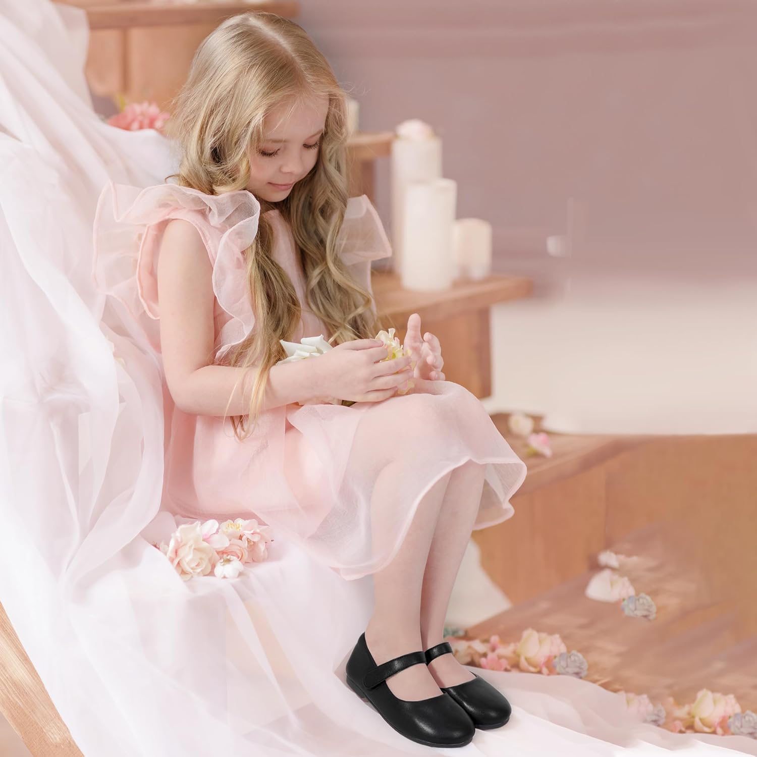 PANDANINJIA Girls Dress Shoes Toddler Flower Girl Kids Mary Jane Shoes Ballet Flats School Wedding Party Church Girls Shoes - Image 2