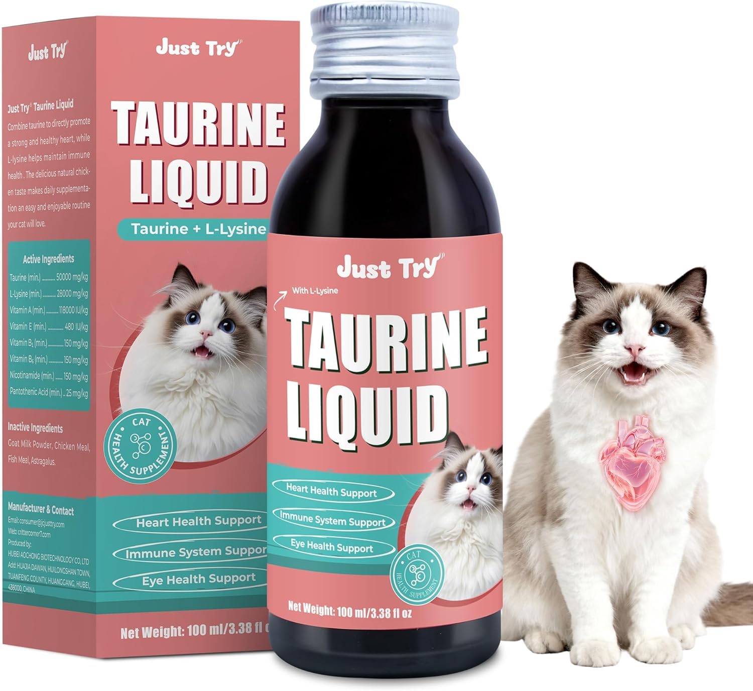 Just Try Taurine & L-Lysine Supplement Drops for Cats, Immune Support 100ml