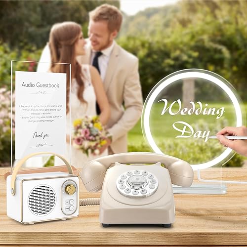 Miniatura 9 de Audio GuestBook - Teléfono con artesanía clásica retro para confesionario, boda, fiesta de cumpleaños, eventos especiales (blanco cerámico)