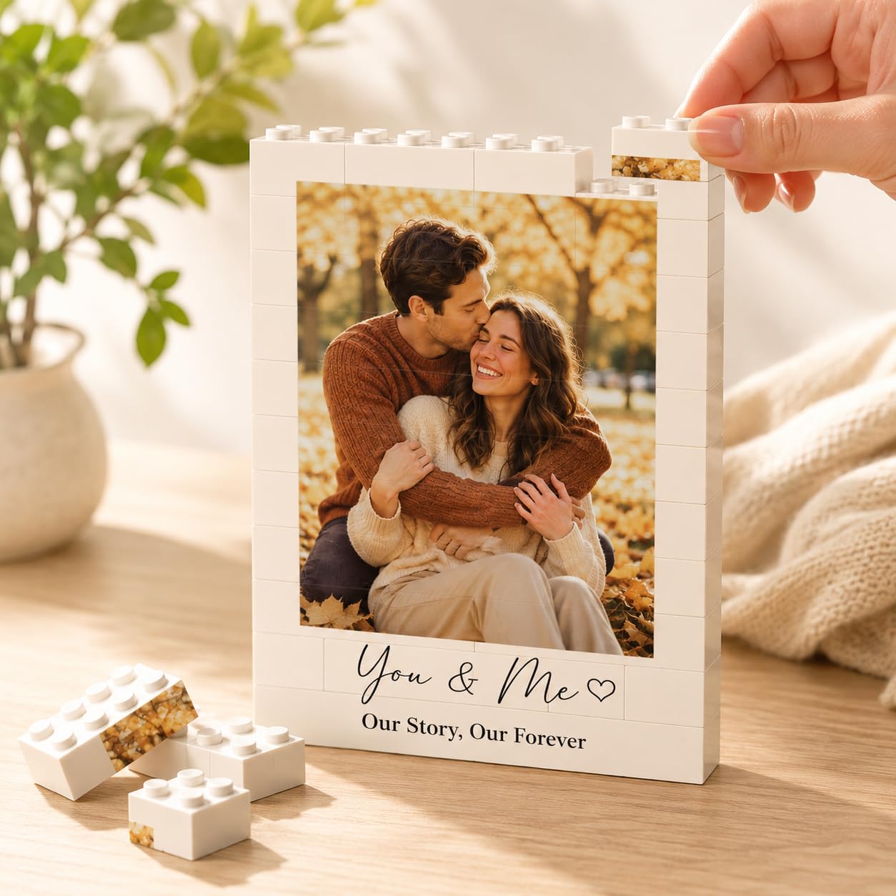 Custom Couple Photo Building Blocks gifts for Couples, Personalized Puzzle Bricks Gifts for Valentines Birthday, Couple Gift, Custom Home Decor with Photo, Text &Date for Couples