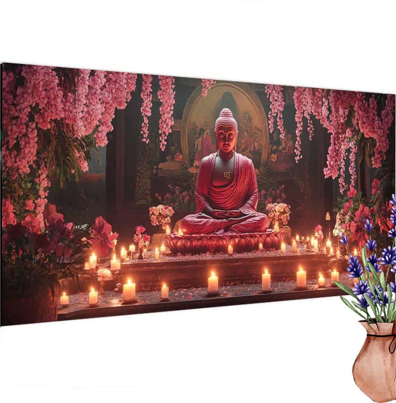 Diamond Painting Bouddha, Diamond Painting Adulte Grand XXL 110x55 cm, DIY 5D Fleur Diamant Broderie Kit Complet Enfant Débutants Crystal Artisanat Kit pour Decoration Murale, Cadeau Homme Model-179