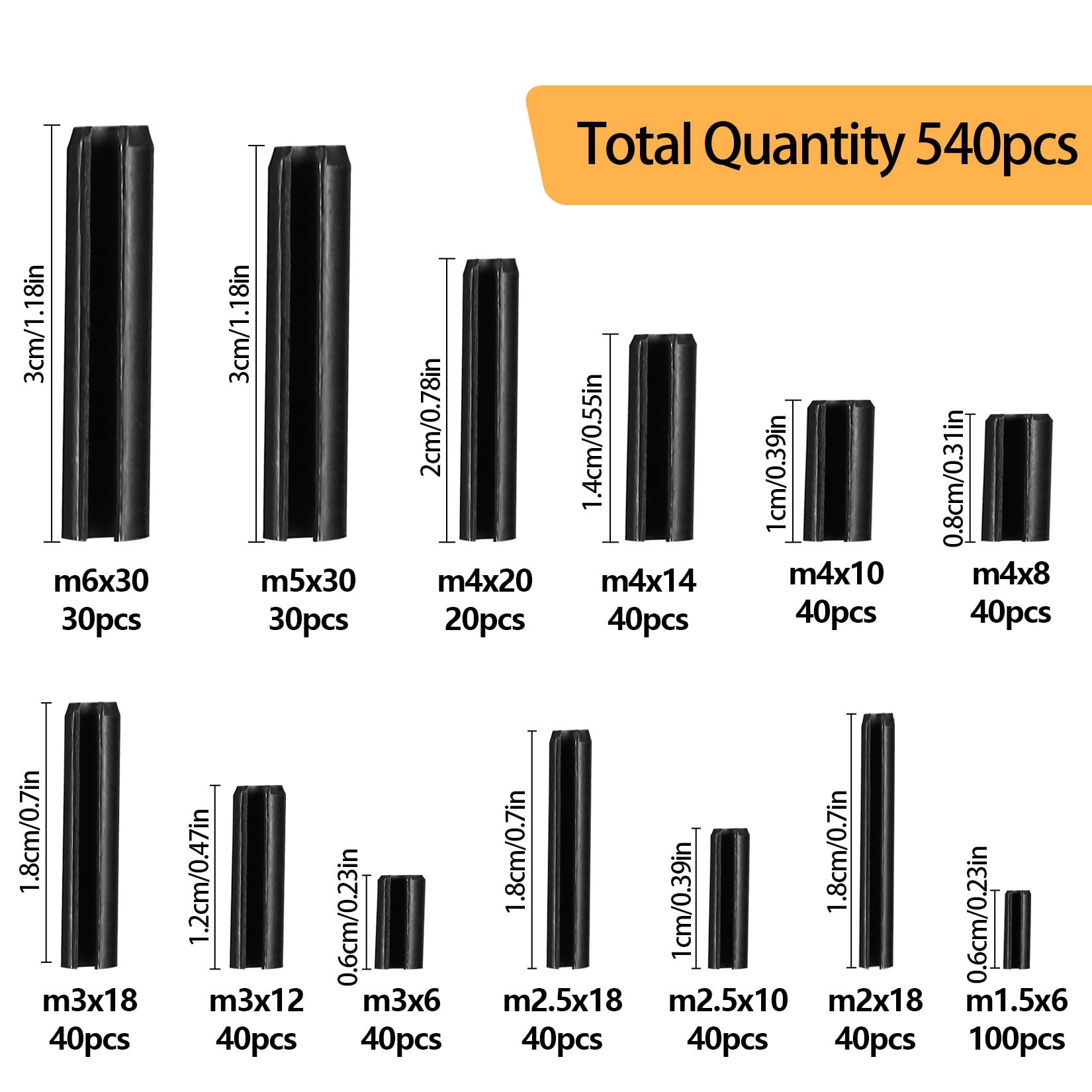 Set 540 Pz Spannstift Hohlsplinte - Splinte Elastiche In Manganstahl, M1.5 A M6, Per Meccanica E Riparazioni - Foto 2