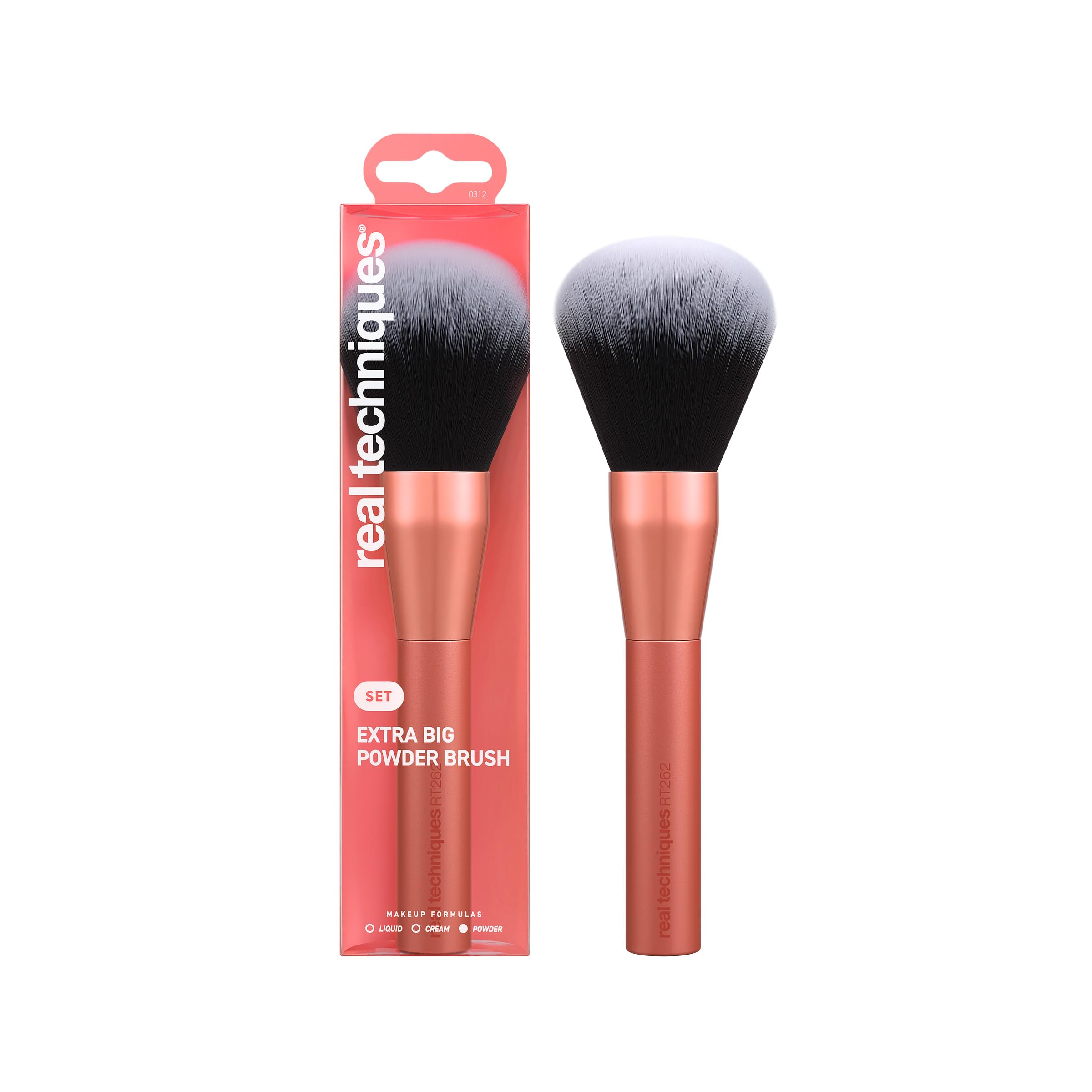 Real Techniques Extra large powder brush, large powder makeup brush, fluffy head for full adjustment, XL brush for quick application, Christmas stocking, cruelty free