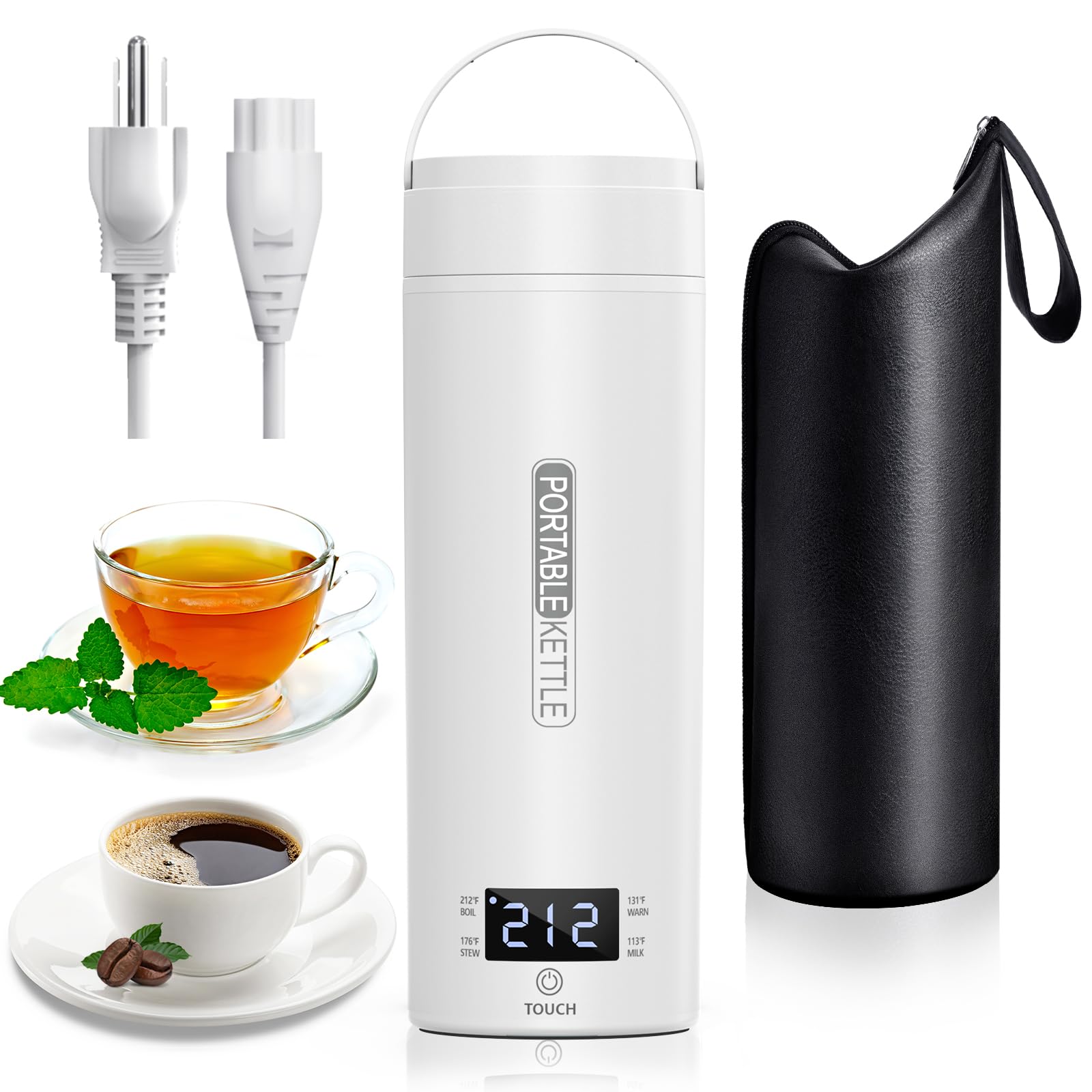 Travel Electric Kettle Portable Kettle for Hot Water Small Mini Tea Coffee Kettle Water Boiler, Water Heater with Handy Cup Bag & Brush, 4 Temperature Control & LCD Display