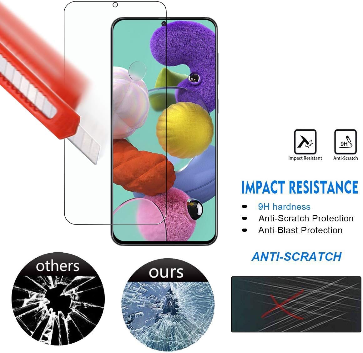 PULEN [5-Pack] Tempered Glass for Samsung Galaxy A51 Screen Protector 3 Packs+2 Packs Camera Lens Protector,9H Hardness HD Clear Scratch Resistant Bubble Free Anti-Fingerprints