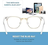 Vista 71 de Lentes Aomaste con bloqueo de luz azul, retro, con semi montura, UV400, lentes transparentes para computadora, unisex