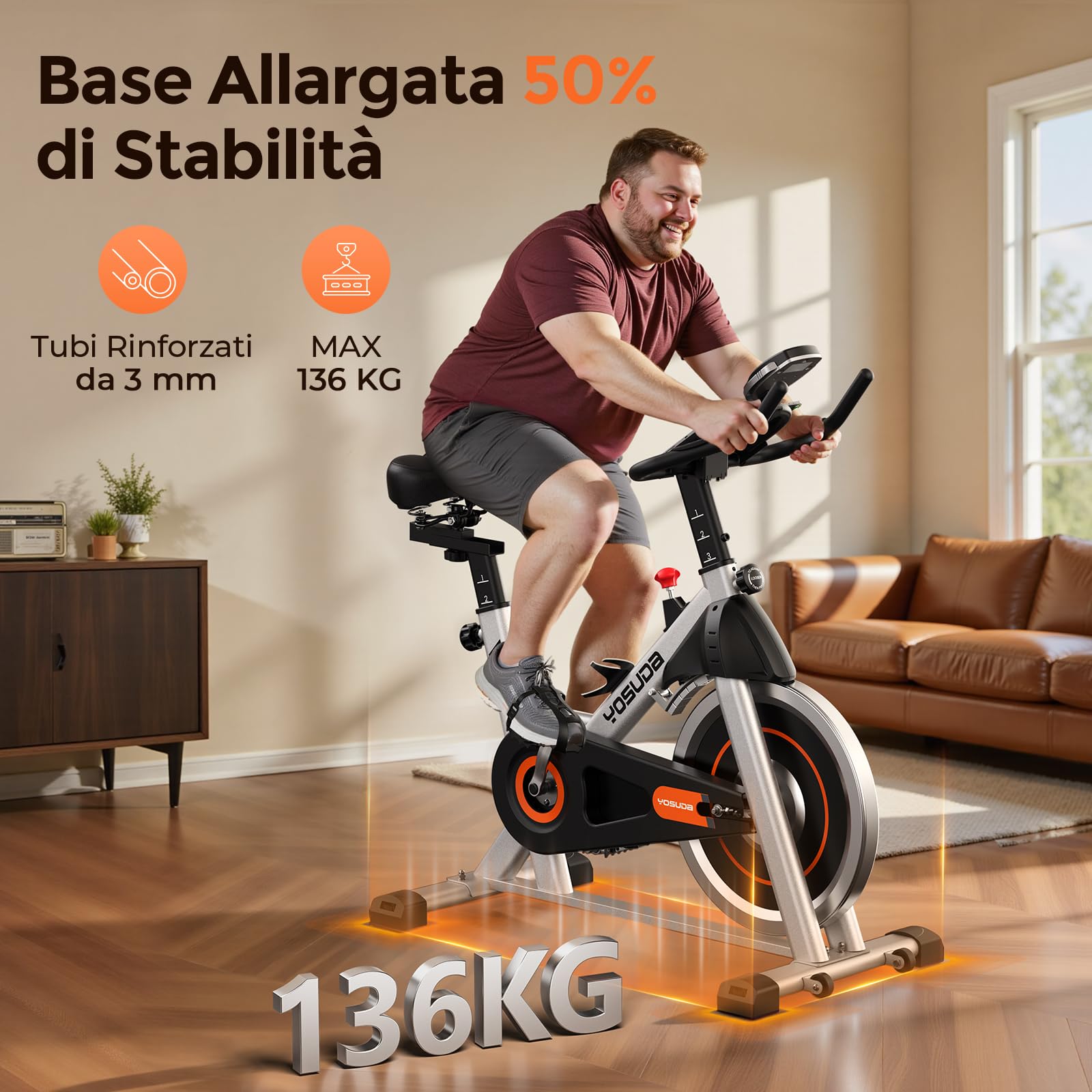 YOSUDA Cyclette da Casa con Resistenza Magnetica Regolabile 0-100%, Bicicletta per Allenamento Silenziosa con APP, Schermo LCD, Supporto Tablet, Capienza Massima 136 kg