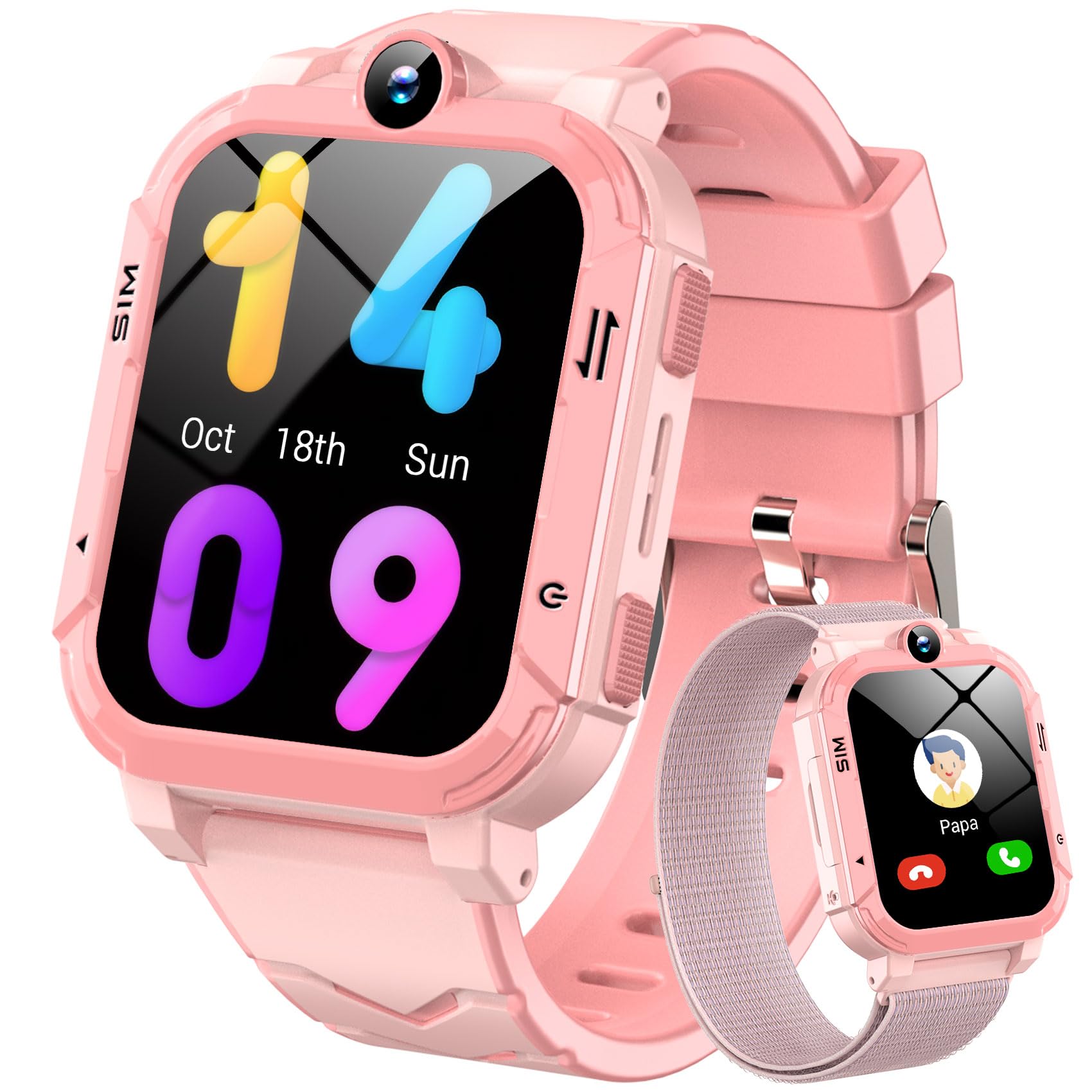 Blackview Smartwatch Kinder, GPS, Kann SIM-Karte einstecken, Uhr mit 4G Videoanrufe, SOS Notruf, Telefonanruf, Sprachchat, SMS, Schulmodus, Schrittzähler, Kinderuhr für Mädchen und Junge