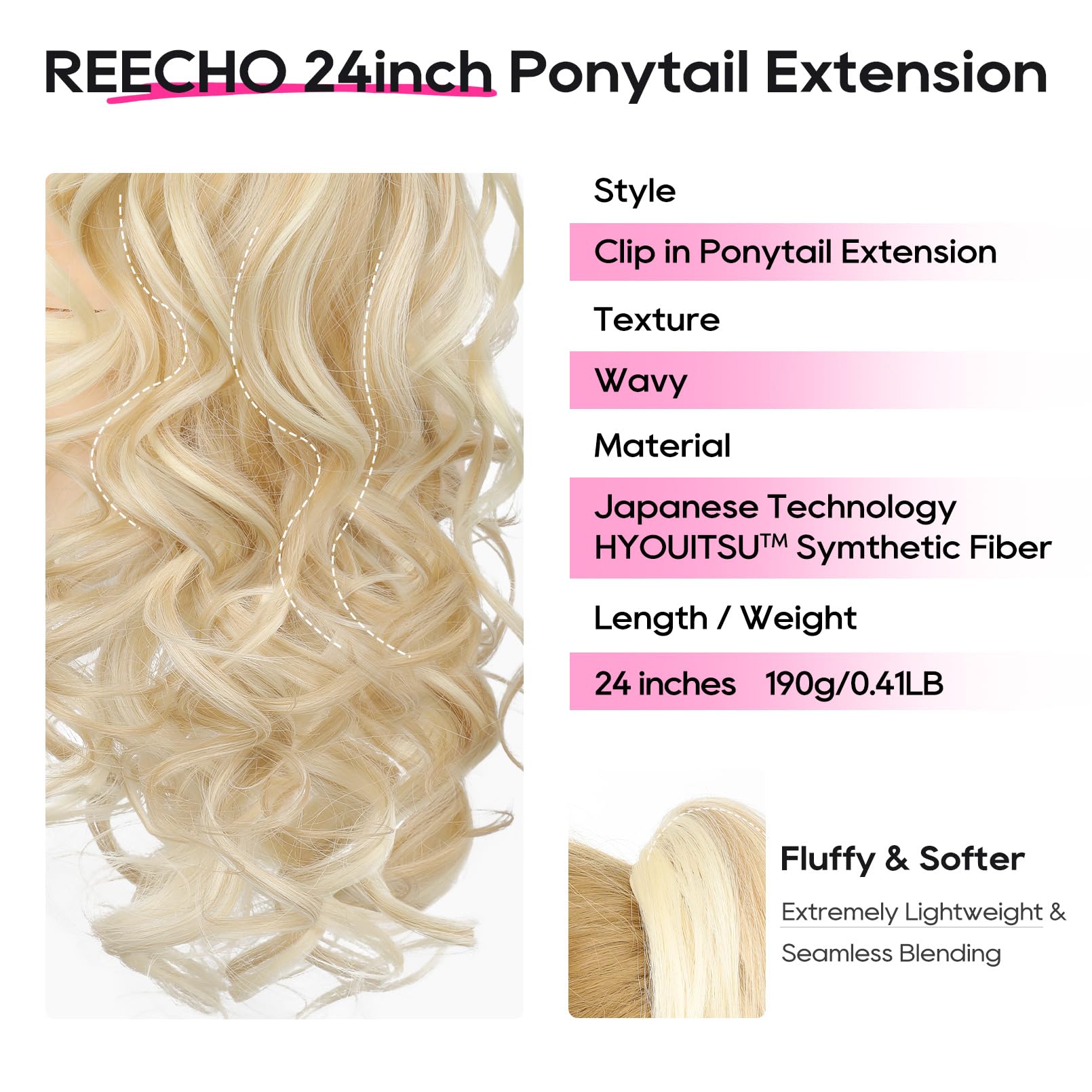 REECHO 24-Inch Claw Clip Ponytail Hair Extension