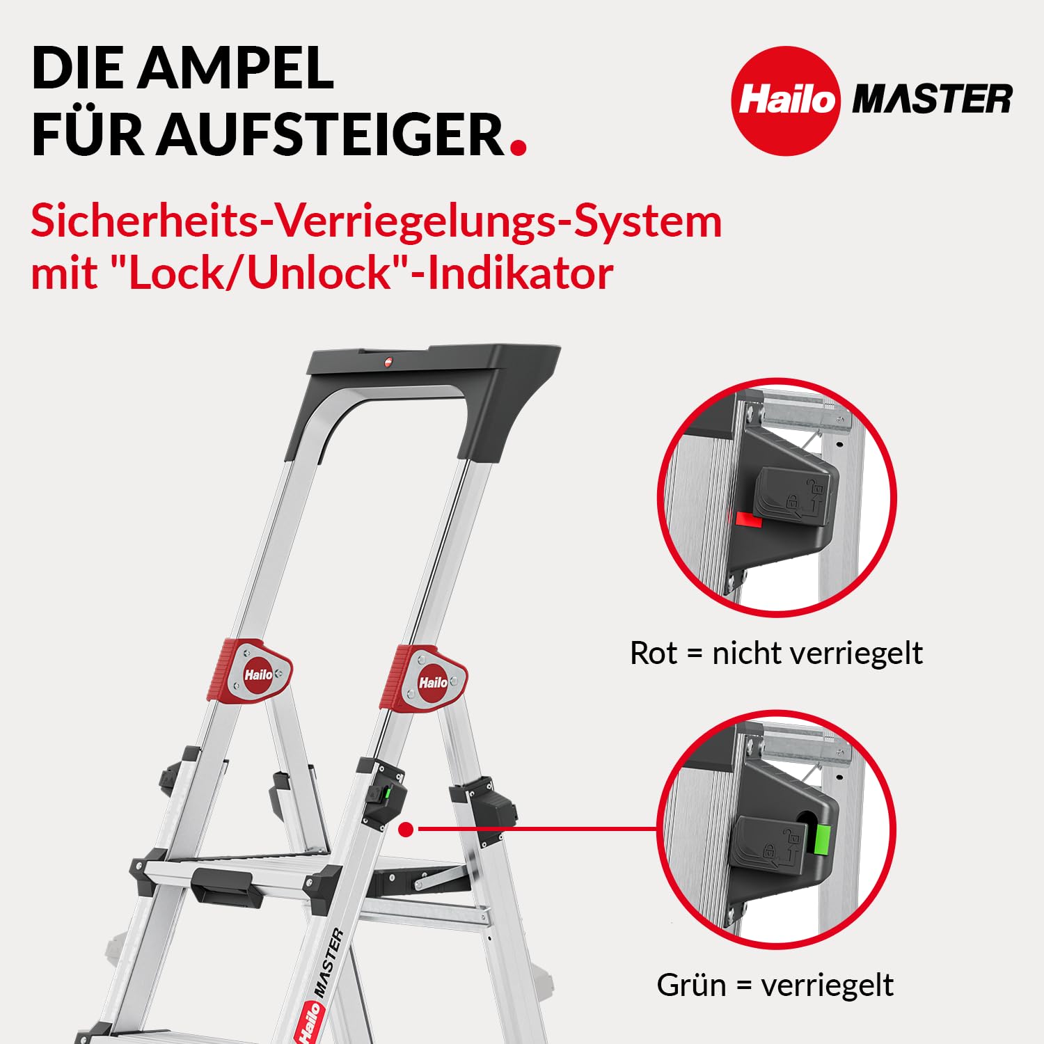 Hailo Master TL100 Topline 3-in-1 Alu Teleskopleiter - Flexible Arbeitshöhe 3-5 Stufen belastbar bis 150 kg - 2,65-3,09 m Arbeitshöhe einstellbar - extragroße Plattform - Leiter ausziehbar - Aluleiter
