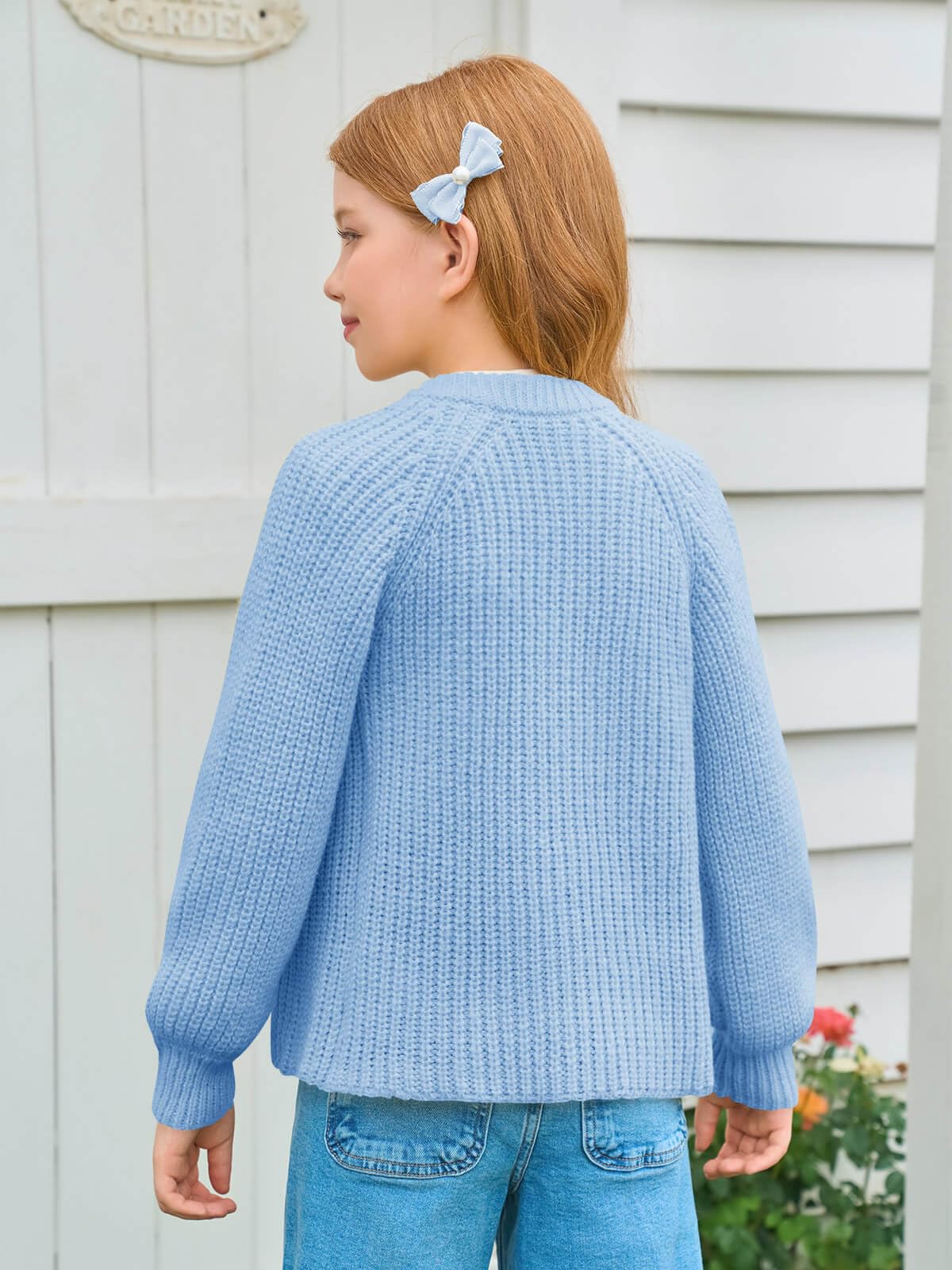 Haloumoning Cárdigan de punto grueso con botones y manga larga para niñas, abrigo lindo para otoño, 5-14 años