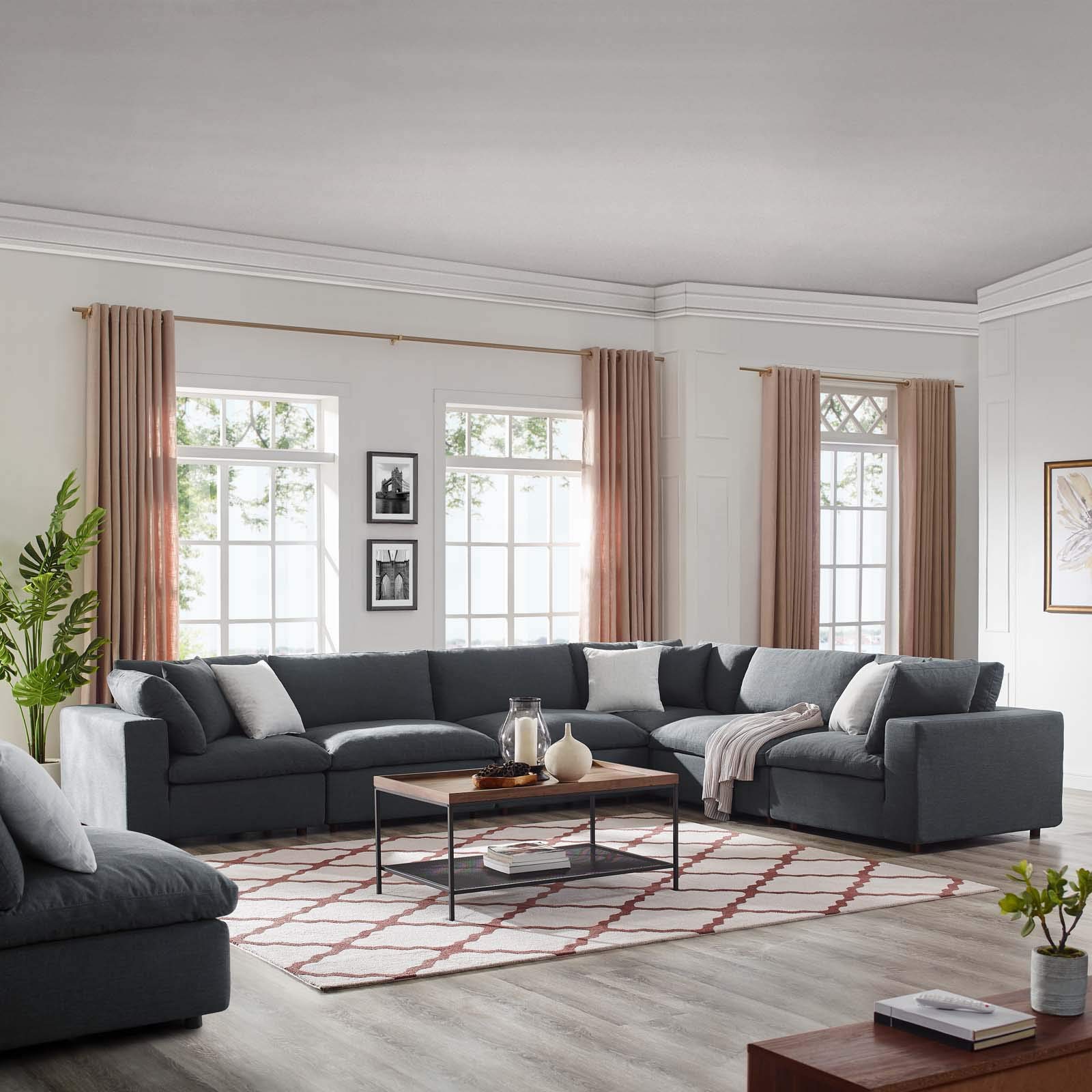 Modway Commix Down-Filled Overstuffed Upholstered 6-Piece Sectional Sofa Set in Gray