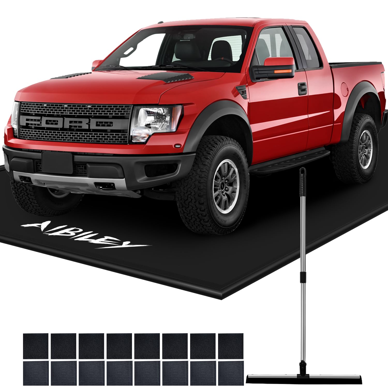 Garage Floor Mats for Under Car,Non-Slip Garage Flooring Parking Rugs,Heavy Duty Waterproof PVC Rubber Containment Mat,Protect from Snow,Oil,Ice,Rain,Muds,with Telescoping Squeegee,8'6"x22'