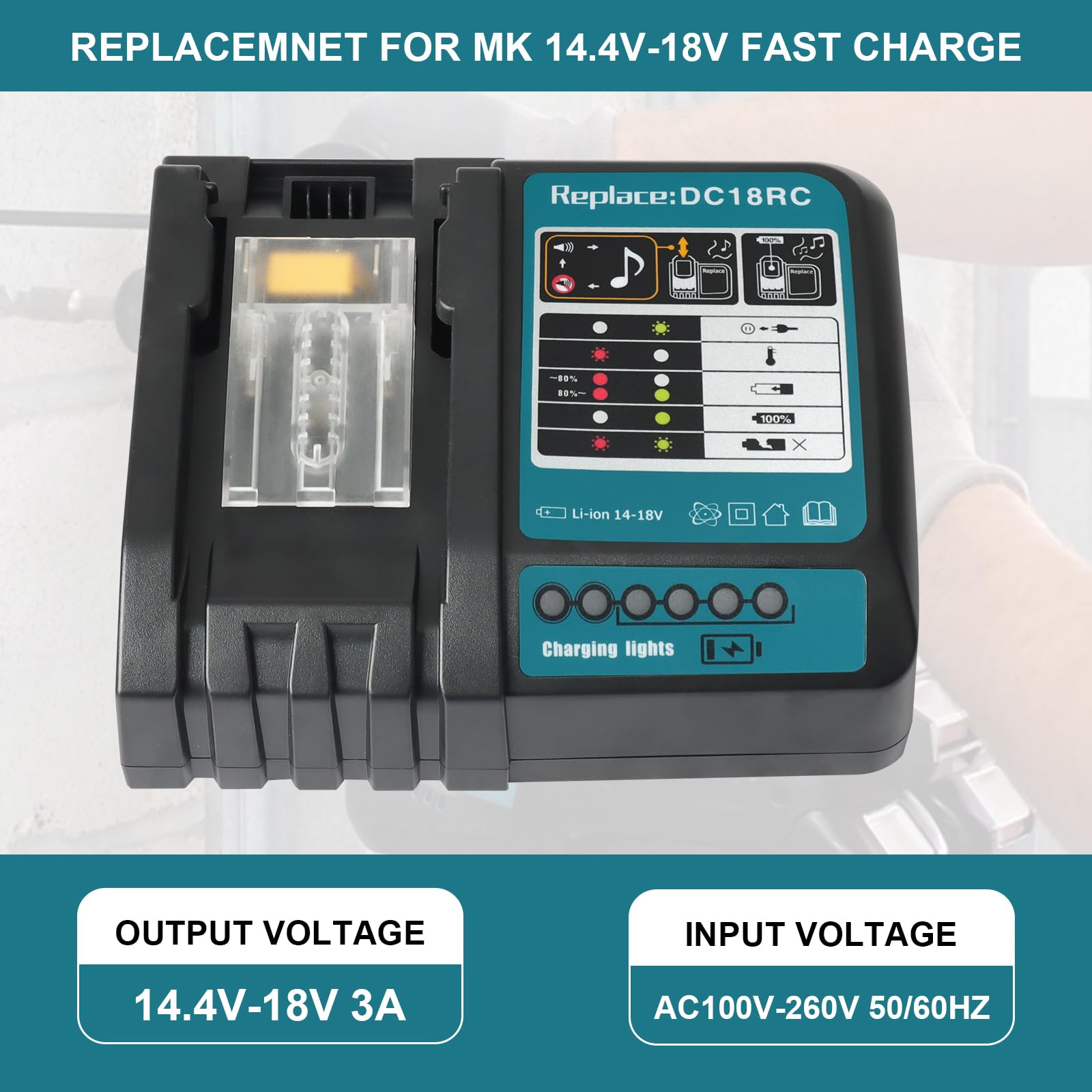 QUPERR DC18RC Caricatore rapido compatibile con_makit_a_14,4 V/18 V batteria agli ioni di litio BL1815N BL1820 BL1830 BL1840B BL1850 BL1860 BL1450, ricambio per DC18RD DC18RA DC18SD DC18SE