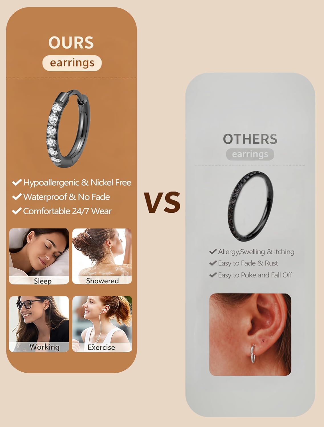 316L Surgical Steel Huggie Hoop Earrings,Dainty Pave Cubic Zirconia Cartilage Tiny Earring for Sensitive Ears Hypoallergenic Lightweight for Women Men - Image 4