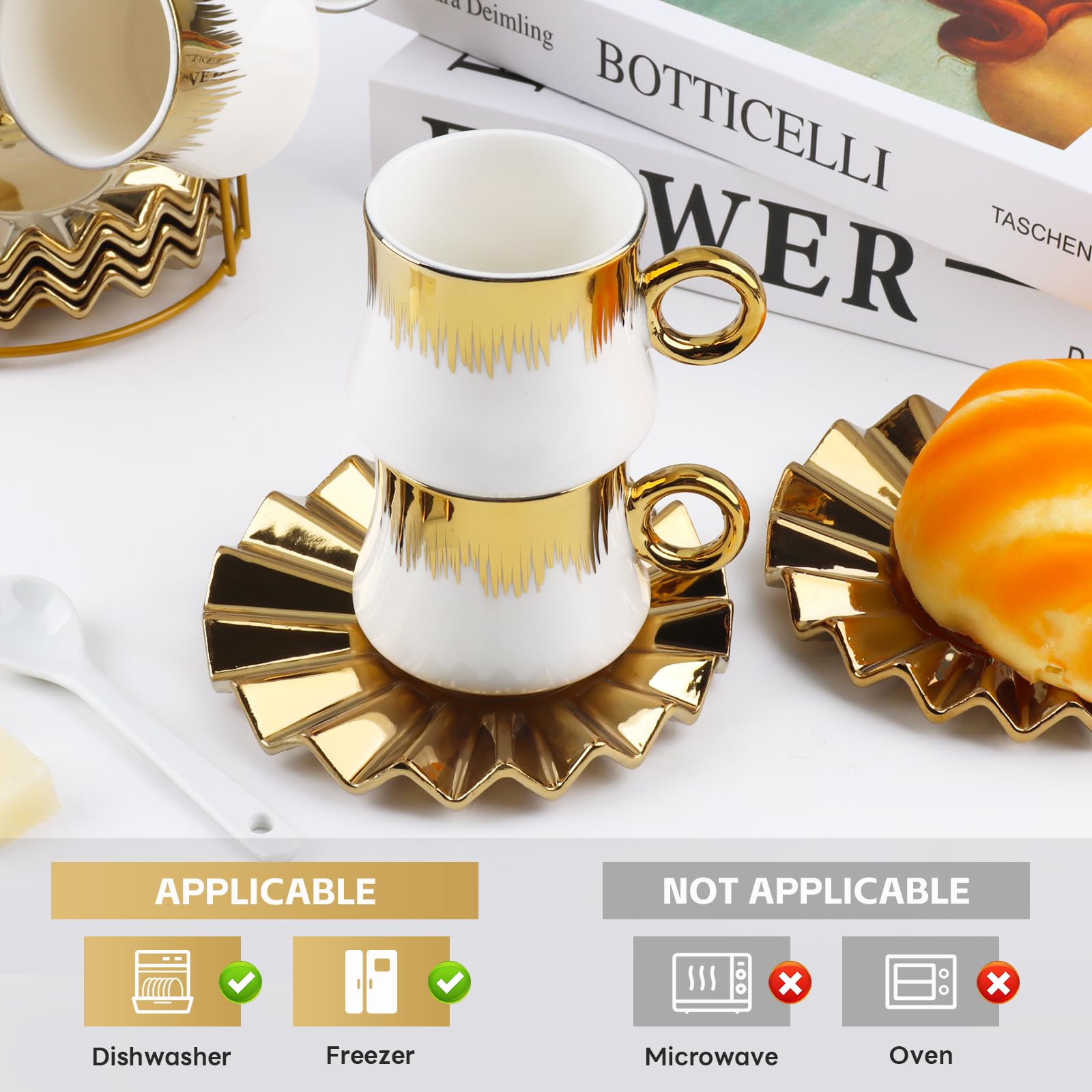 Juego de 6 tazas de té de porcelana con platillos, caja de regalo