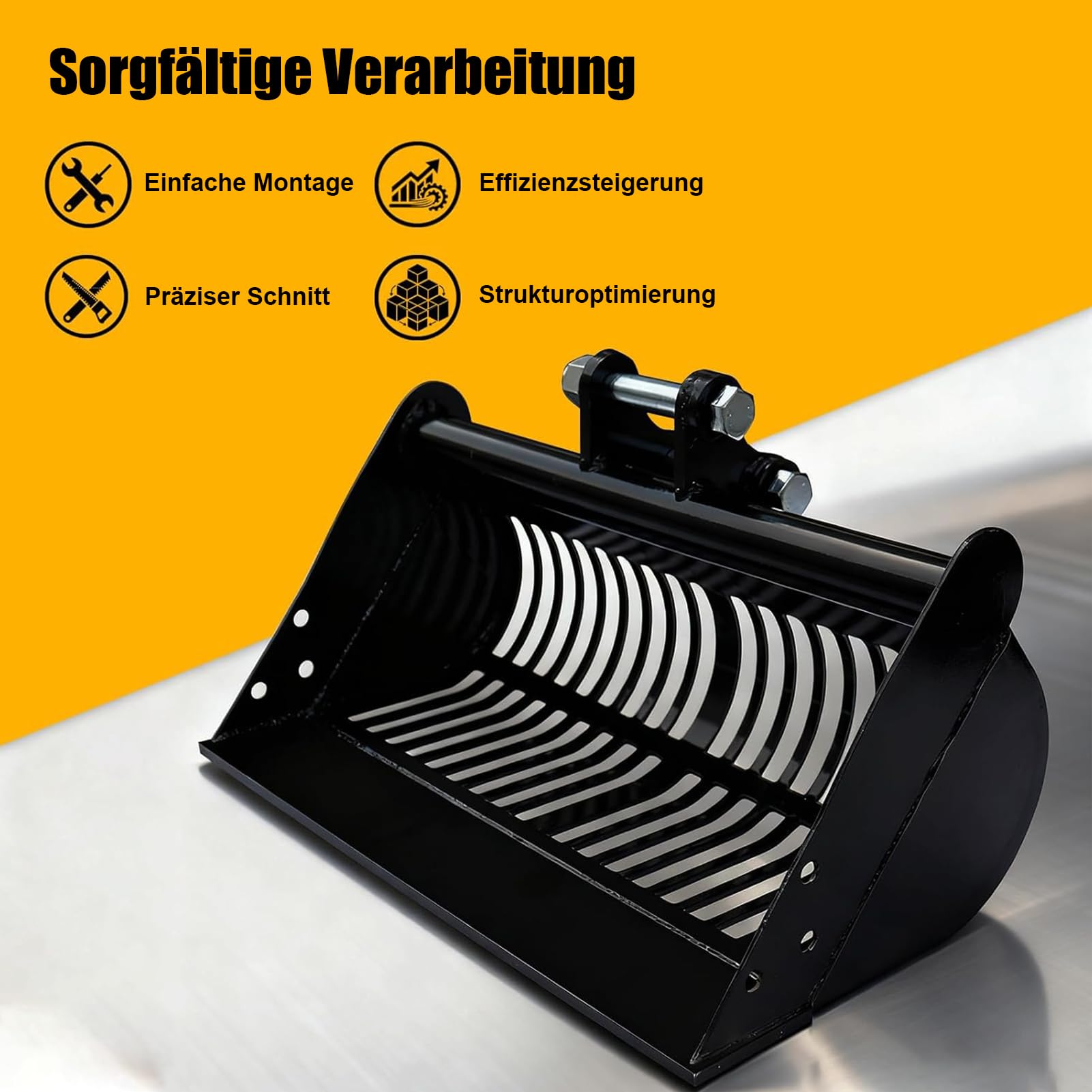 Siebschaufel Minibagger 60 cm, 800-1800 kg Sieblöffel | Manganstahl, 2,5 cm Sieböffnung, inklusive Pins, für Trennung von Erde, Sand, Steinen und grobem Material