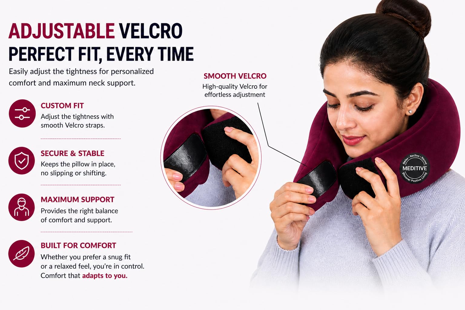 MEDITIVE Memory Foam Neck Pillow for Travel Neck Protection Arm Rest Foldable with Carry Bag (Pink) 4