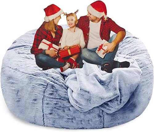 Miniatura 22 de Puf para adultos y niños sin relleno, funda redonda suave de gran tamaño para puf gigante, sillón de descanso, sofá perezoso, almacenamiento de Azul
