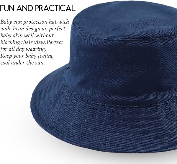 XIAOHAWANG Large Bord Chapeau de Soleil Bébé Enfant Bonnet d’été pour Garçon Fille Anti-UV Casquette Réglable - 3