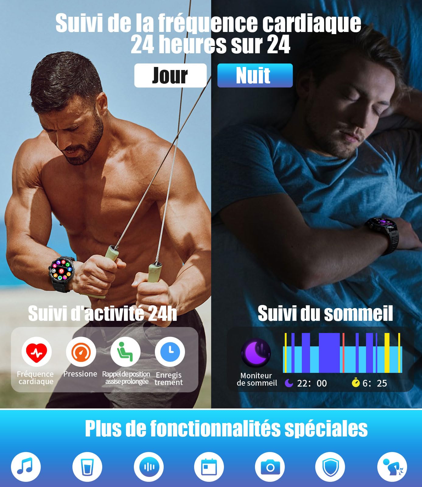 LIGE Militaire Montre Connectée Homme avec 1,85'' HD Grand Écran/LED Lampe/710mAh Batterie,Smartwatch Homme avec 100+ Modes Sportifs,24/7 Moniteur de Fréquence Cardiaque et Sommeil pour Android iOS