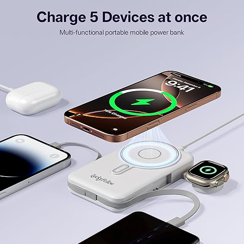 Miniatura 9 de Cargador portátil magnético de 10000 mAh, cables integrados compatibles con dispositivos iWath, iPhone y Android, batería externa de carga rápida PD