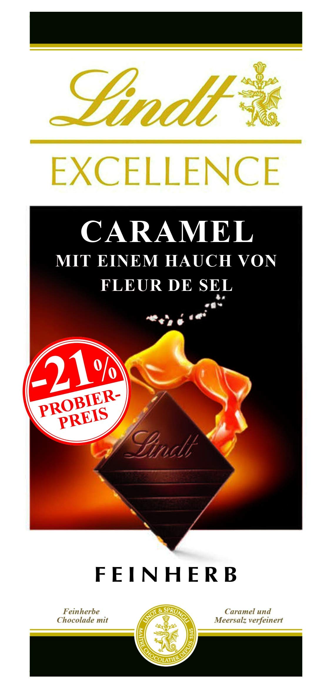 Lindt Schokolade EXCELLENCE Caramel und Fleur de Sel, Promotion | 10 x 100 g Tafel |Feinherbe Schokolade mit Karamell und Meersalz verfeinert | Schokoladentafel | Schokoladengeschenk