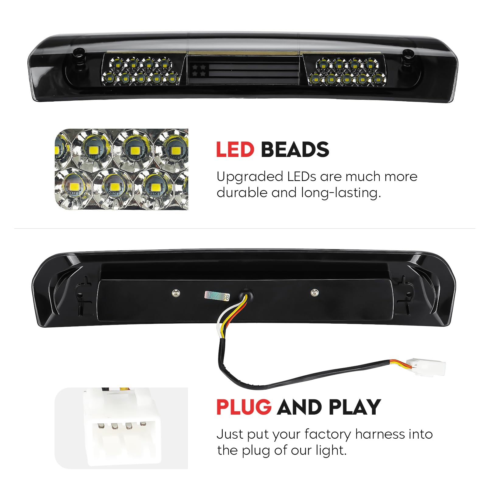 LED Third Brake Light / Cargo Lamp For 2003-2009 Dodge Ram 2500 3500 (Black Housing, Clear Lens)