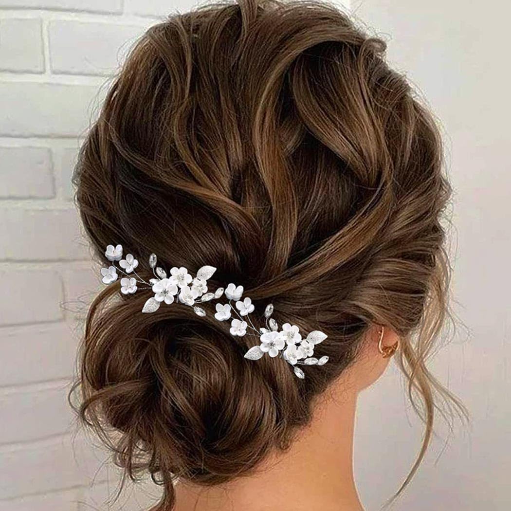 HEREAD Flower Bridal Hair Clip Wedding Pins for Women(Pack of 2) Silver 2 Count (Pack of 1)