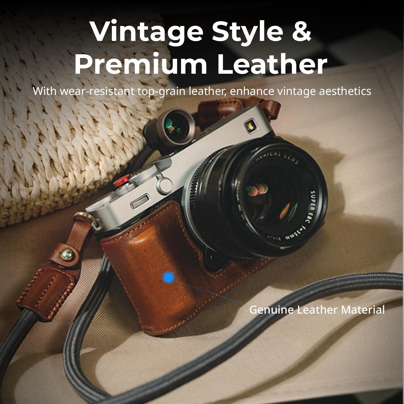 SMALLRIG Zestaw skórzanych futerałów do FUJIFILM X-E5, Vintage Half-Body Shell do FUJIFILM X-E5, z paskiem na ramię (brązowy) - 5449