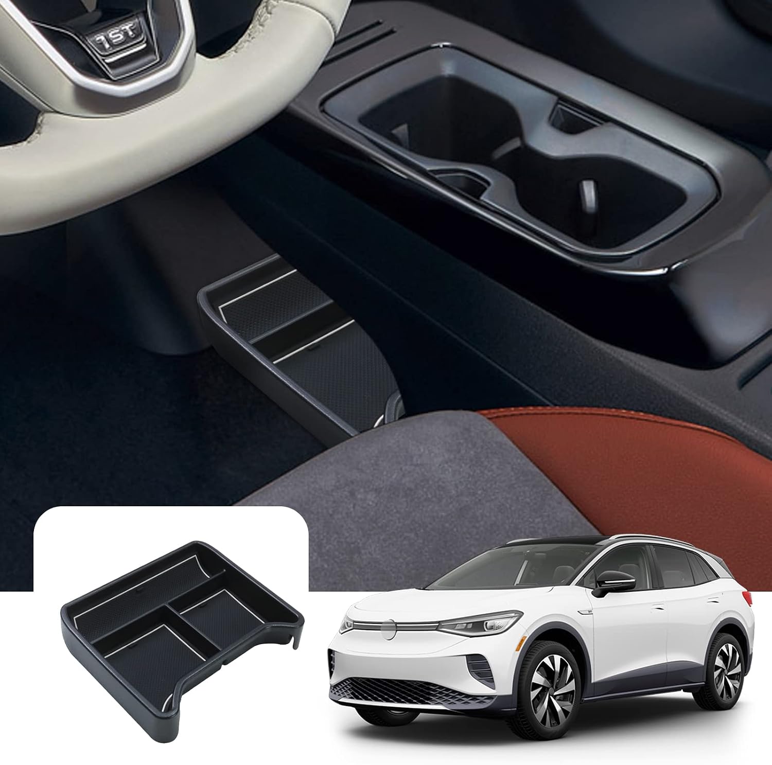 LFOTPP Center Console Organizer for 2021 2022 ID.4 Armrest Center Console Organizer Tray 2021 2022 ID.4 Accessories Secondary Insert 2022 Volkswagenn ID.4 Storage Box White