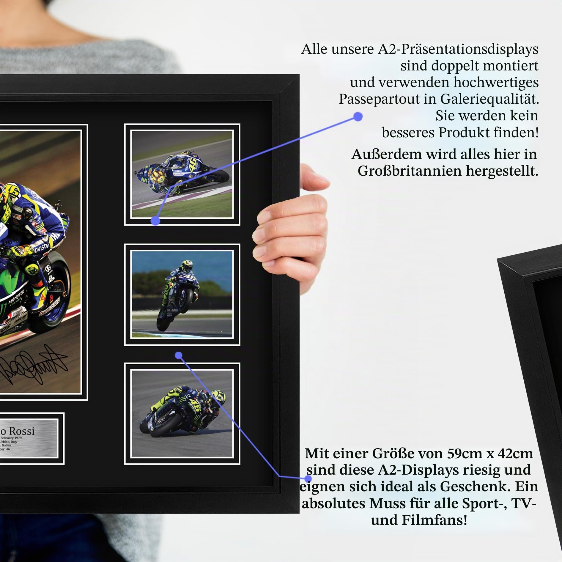 HWC Trading Valentino Rossi Geschenke Gedrucktes Signiertes Autogramm Foto für MotoGP Fans - A2 Gerahmt (ID-006601)