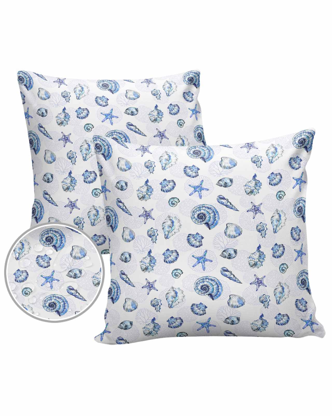Blue Coastal Outdoor Pillow Cover 26x26 Inch Cushion Sham Case,Waterproof Decorative Square Throw Pillowcase for Outside Garden Patio Porch Couch Chair Tent Nautical Starfish Shell Conch Summer Ocean