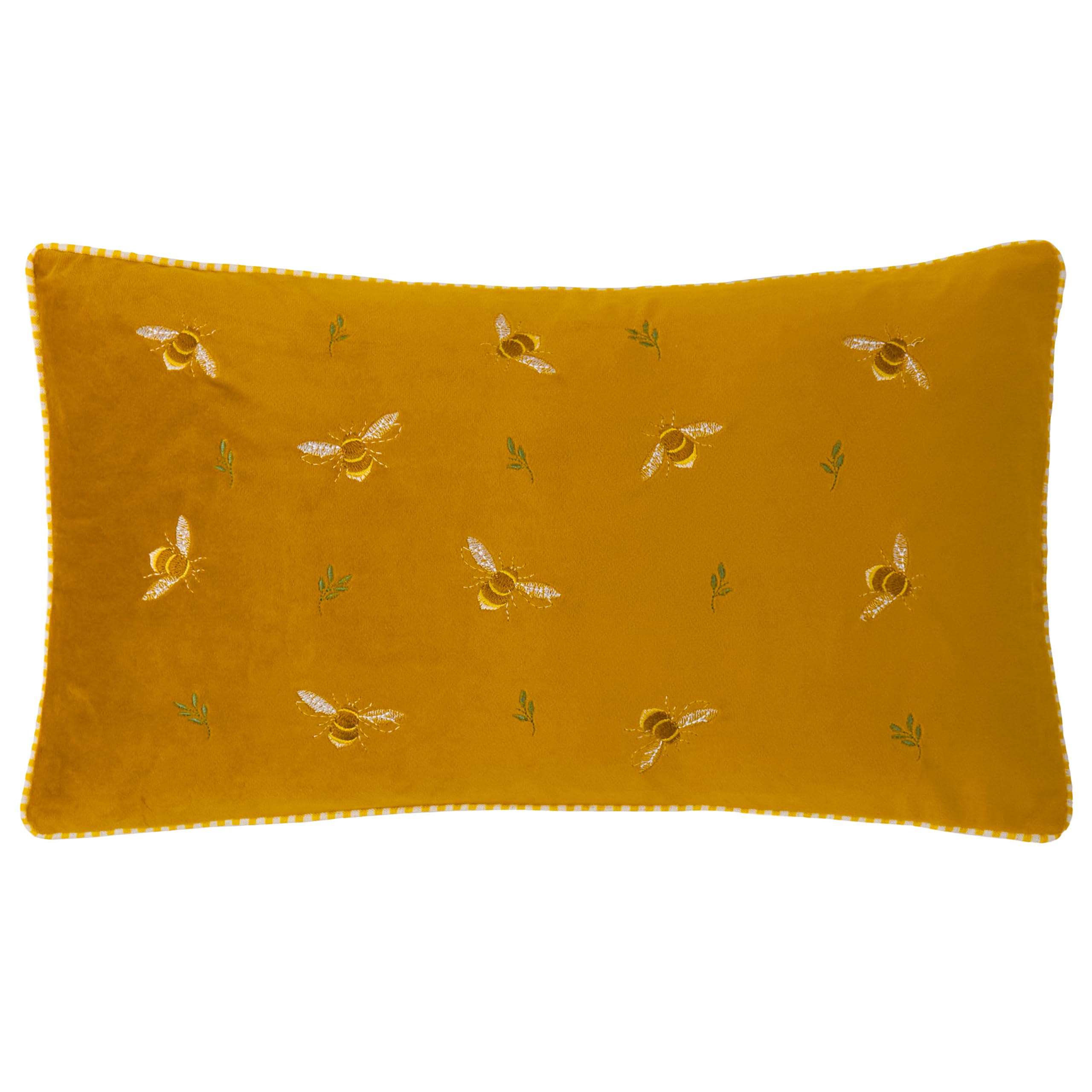 furn. Wylder Ramble Bees Cushion Cover – Rustic Country Velvet Embroidered Decorative Case (Honey – 30X50cm)