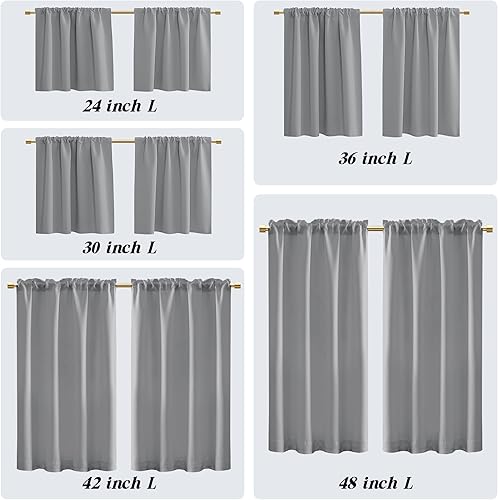 Miniatura 3 de Cortinas cortas de media ventana gris claro de 30 pulgadas de largo para tratamientos de ventanas pequeñas, bolsillo para barra, cortinas opacas